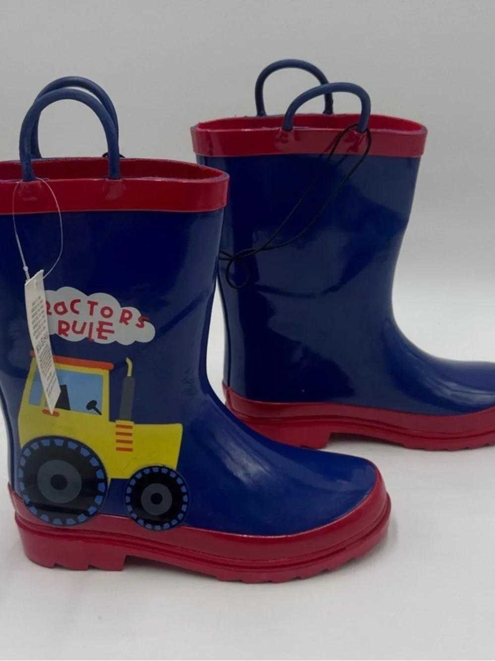 NWT Kids Navy Blue & Red Tractor Rain Boots Size !
